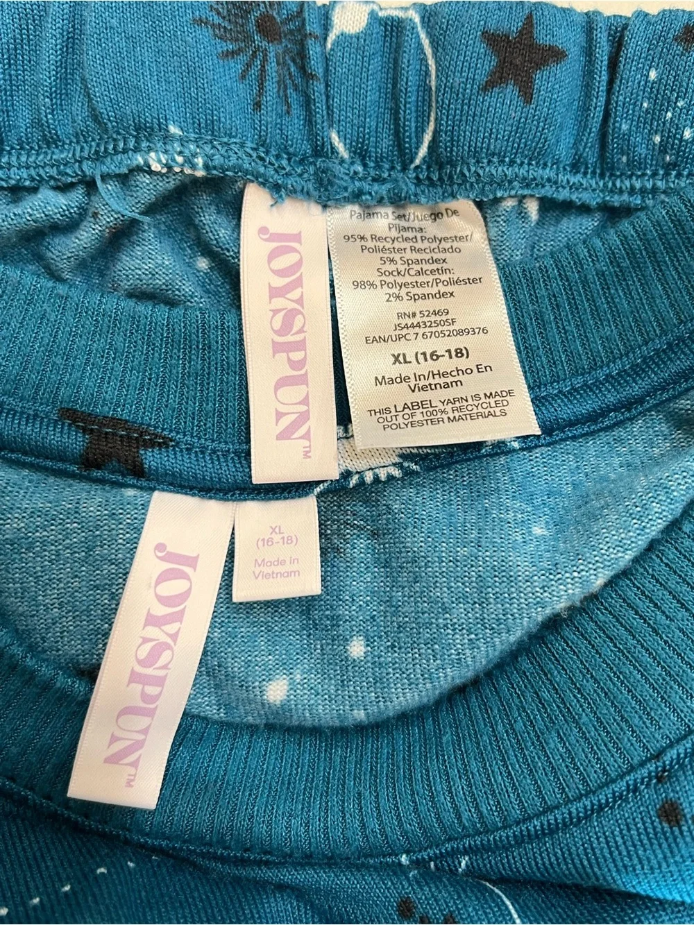 Joyspun Celestial Stars & Moon Brushed Hacci Pajama Set XL Astro Teal Blue